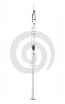 Syringe close-up isolated on a white background.