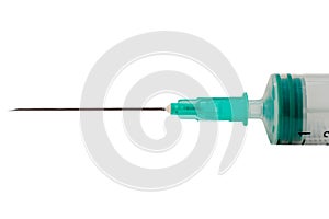 Syringe closeup isolated on white background macro photography