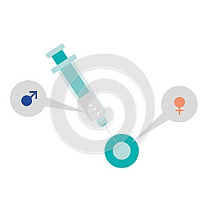 Syringe and egg ovum with injected sperm vector illustration. Artificial insemination symvol. IVF In Vitro Fertilization Icon