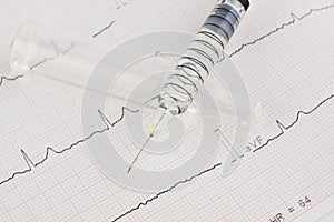 Syringe on EKG heart sheet