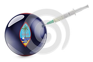 Syringe with Guamanian flag. Vaccination in Guam concept, 3D rendering