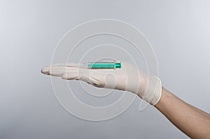 Syringe hand in glove