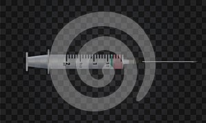 Syringe high detailed 3d vector. Horizontally mock up side view.