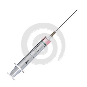 Syringe high detailed 3d vector. Mock up side view.