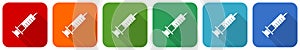 Syringe, injection icon set, flat design vector illustration in 6 colors options for webdesign and mobile applications