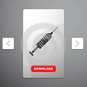 syringe, injection, vaccine, needle, shot Glyph Icon in Carousal Pagination Slider Design & Red Download Button