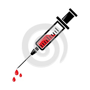 Syringe for injection of a vaccine with red blood fluid. Vector