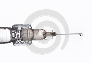 Syringe for Lips augmentation. Hyaluronic acid injection, augmentation. Age changes. Cosmetology Treatment.