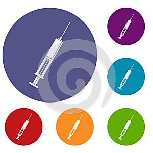 Syringe with liquid icons set