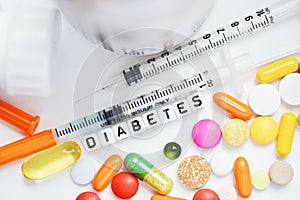 Syringe and medical drugs for diabetes, metabolic disease treatment photo