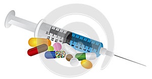 Syringe with Medication Drugs Pills Illustration