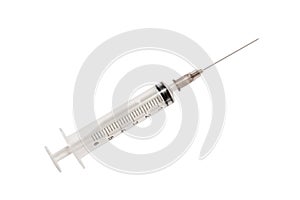 Syringe with needle. 6 ml disposable syringe close up, isolated on white background