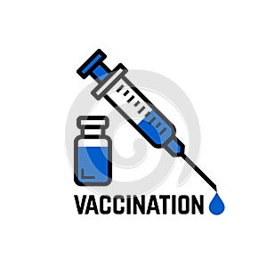 Syringe with needle and vial. Vaccination icon