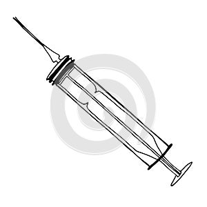 Syringe sketch doodle style vector illustration. Inoculate and cure diseases