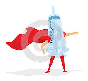 Syringe super hero standing with cape