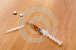 Syringe on a table