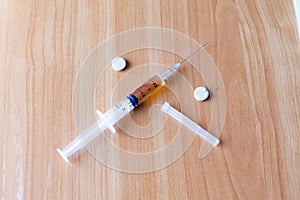 Syringe on a table