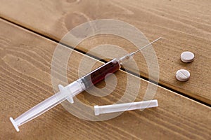 Syringe on a table