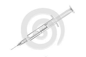 Syringe with transparent liquid isolated on white background