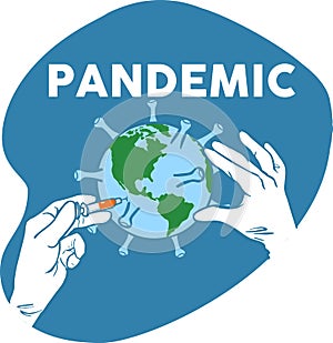 A syringe vaccinates planet earth as a symbol for pandemic disease vaccination photo