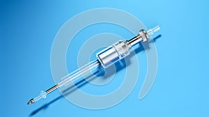 A syringe with a vaccine against diseases on a blue background.