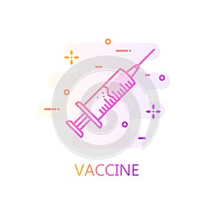 Syringe with vaccine in color line style. Vector