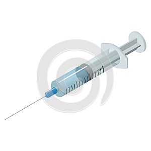 Syringe with vaccine isolated on white background. Isometric vector illustration.