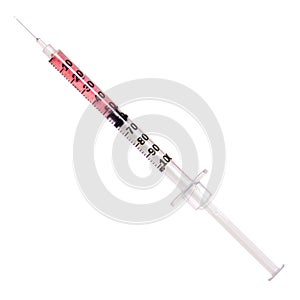 Syringe with vaccine isolated on white. Injection