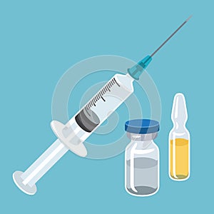Syringe and vaccine set of medical tools for