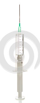 Syringe, vertically placed, isolated