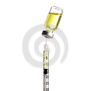 Syringe and vial isolated on white photo