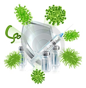 Syringe and Vial Vaccine Shield Protection Concept photo