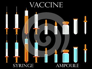 Syringe and vials. Vaccine. Medical instruments set.