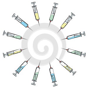 Syringes Injections Surrounding Blank Area Vaccine Symbol photo