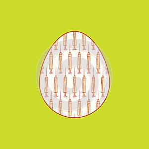 Syringes pattern inside Easter egg shape. Design element for Easter holidays in coronavirus pandemic vaccination times