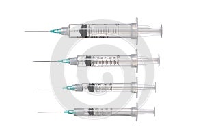 Syringes of various capacity and needle gauge