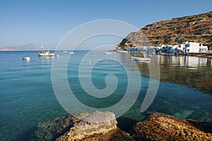 Syrmata colorful fishermans houses at Milos island in Greece