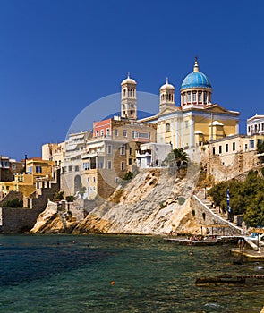 syros or siros island in greece summer tourist resort photo