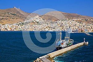 syros or siros island in greece summer tourist resort photo