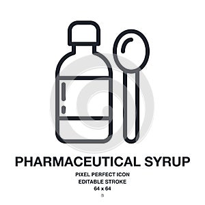 Syrup and spoon editable stroke outline icon isolated on white background vector illustration. Pixel perfect. 64 x 64.