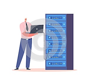 Sysadmin Servicing Server Racks. System Administrators Character Upkeeping, Administration, Configuration of Computer