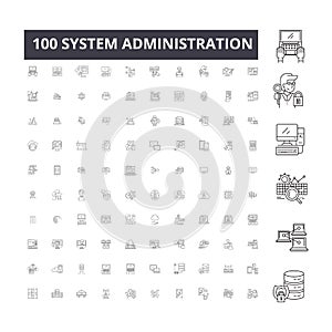 System administration editable line icons, 100 vector set, collection. System administration black outline illustrations