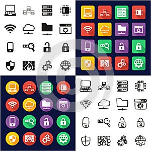 System Administrator Icons All in One Icons Black & White Color Flat Design Freehand Set