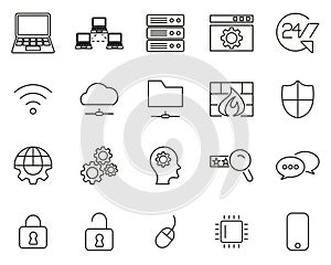 System Administrator Icons Black & White Thin Line Set Big