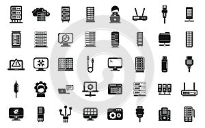 System administrator icons set simple vector. Server data