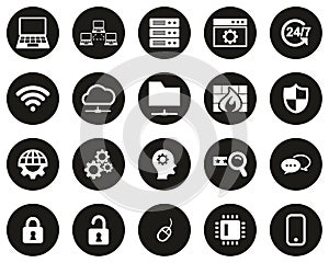 System Administrator Icons White On Black Flat Design Circle Set Big