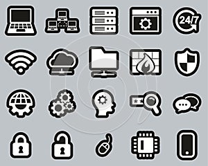 System Administrator Icons White On Black Sticker Set Big