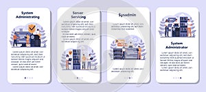 System administrator mobile application banner set. People