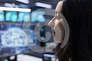 System administrator using AI tech to do checkup in server room