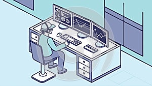 System Administrator Working with Multiple Monitors, vector design Generative AI